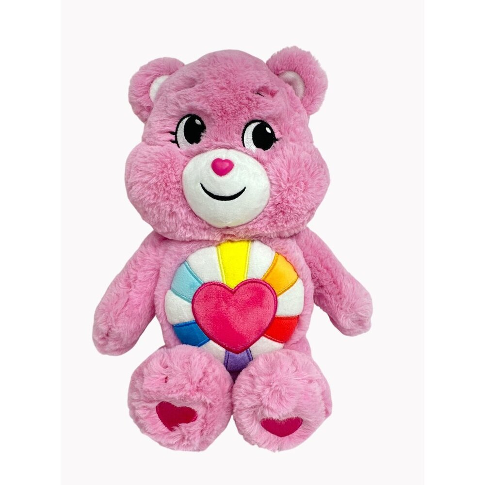 Care Bears Cheer Bear 12 Inch Pink Plush Stuffed Animal Rainbow Heart Belly